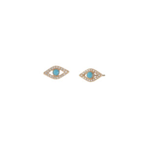 Turquoise Evil Eye Studs in Yellow Gold - Available at Moondance Jewelry Gallery
