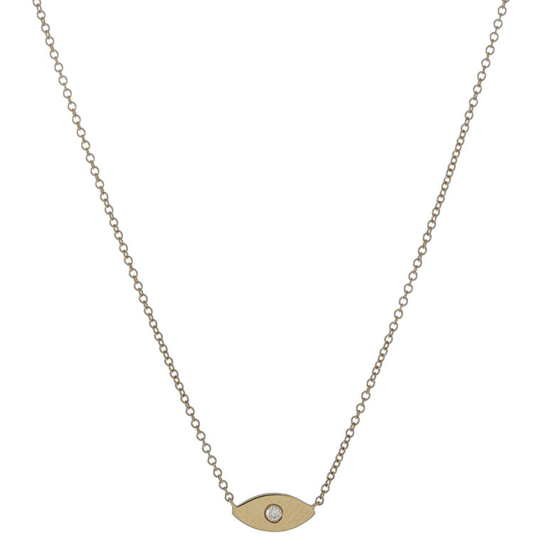 Simple Diamond Evil Eye Necklace in Yellow Gold