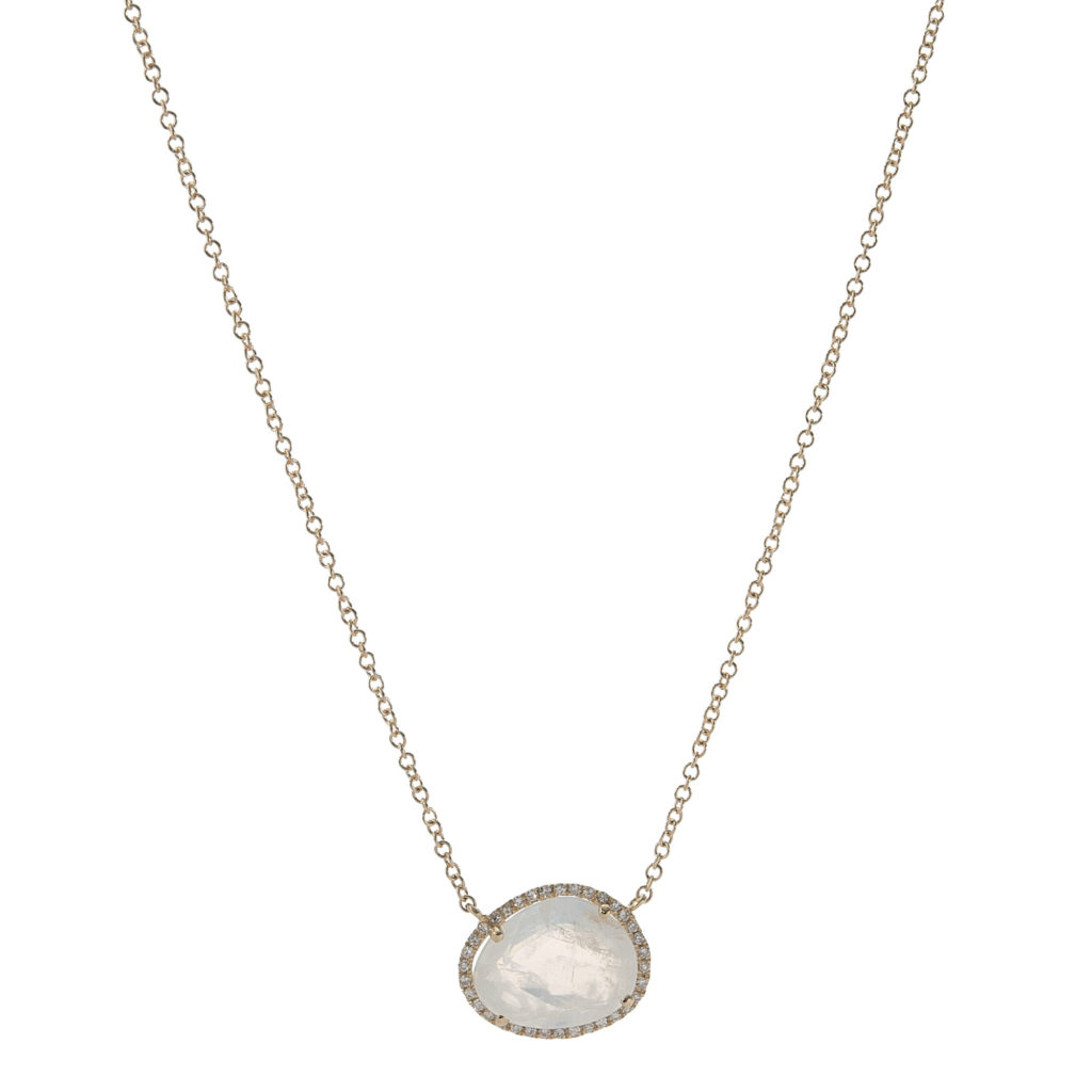 Pave & Moonstone Necklace in Yellow Gold