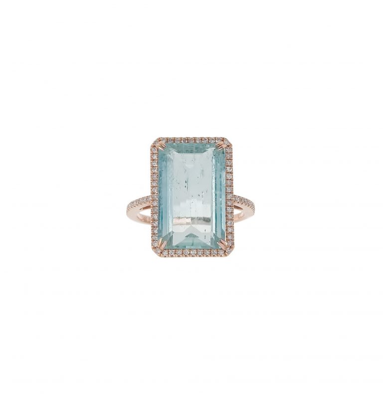Aquamarine & Pave Ring