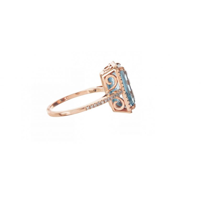Pave & Aquamarine Rectangle Ring