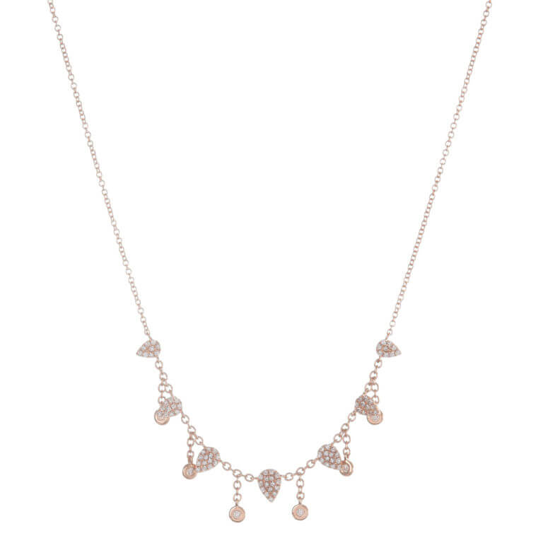 Pave Pear and Bezel Necklace in Rose Gold