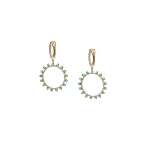 Emerald & Diamond Circle Drop Earrings