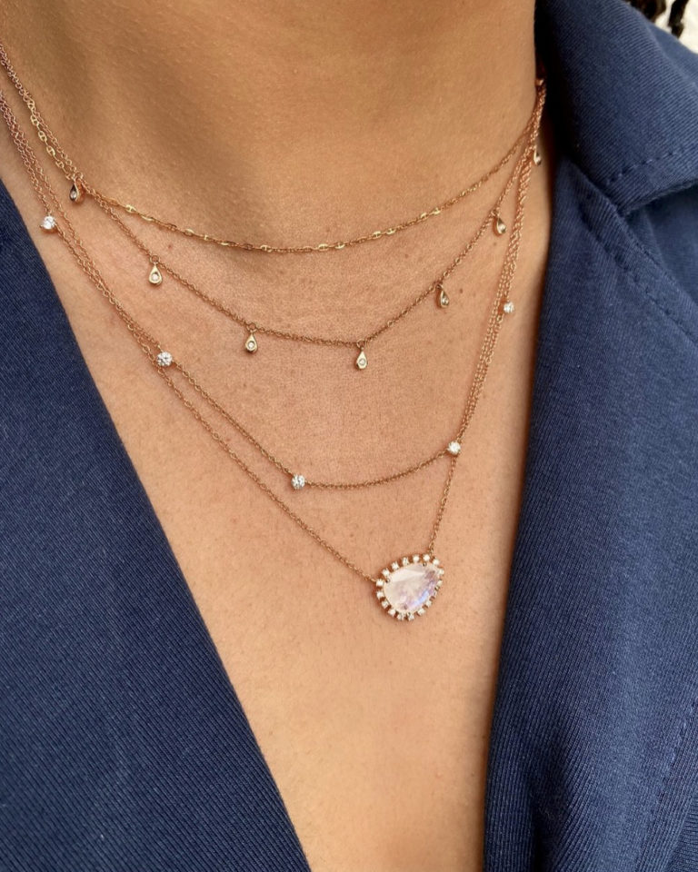 Gold Diamante & Pearl Drop Station Necklace - Lovisa