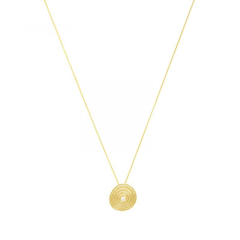 Gold Swirl Disc & Diamond Necklace