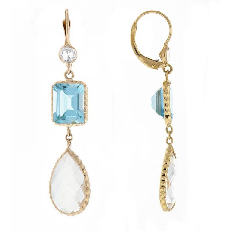 Blue Topaz & Crystal Drop Earrings