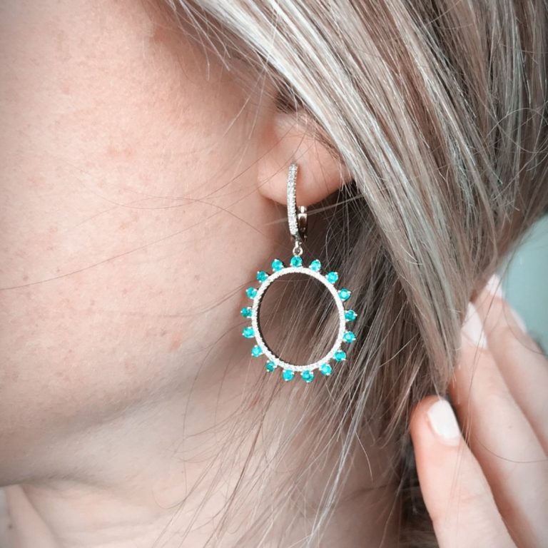 Emerald & Diamond Circle Drop Earrings