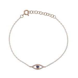 Pave & Sapphire Evil Eye Chain Bracelet