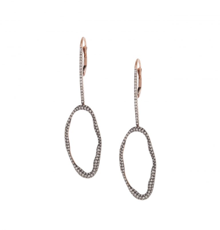Open Oval Freeform Pave & Rhodium Earrings