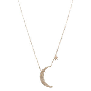 Pave Crescent Moon & Star Necklace