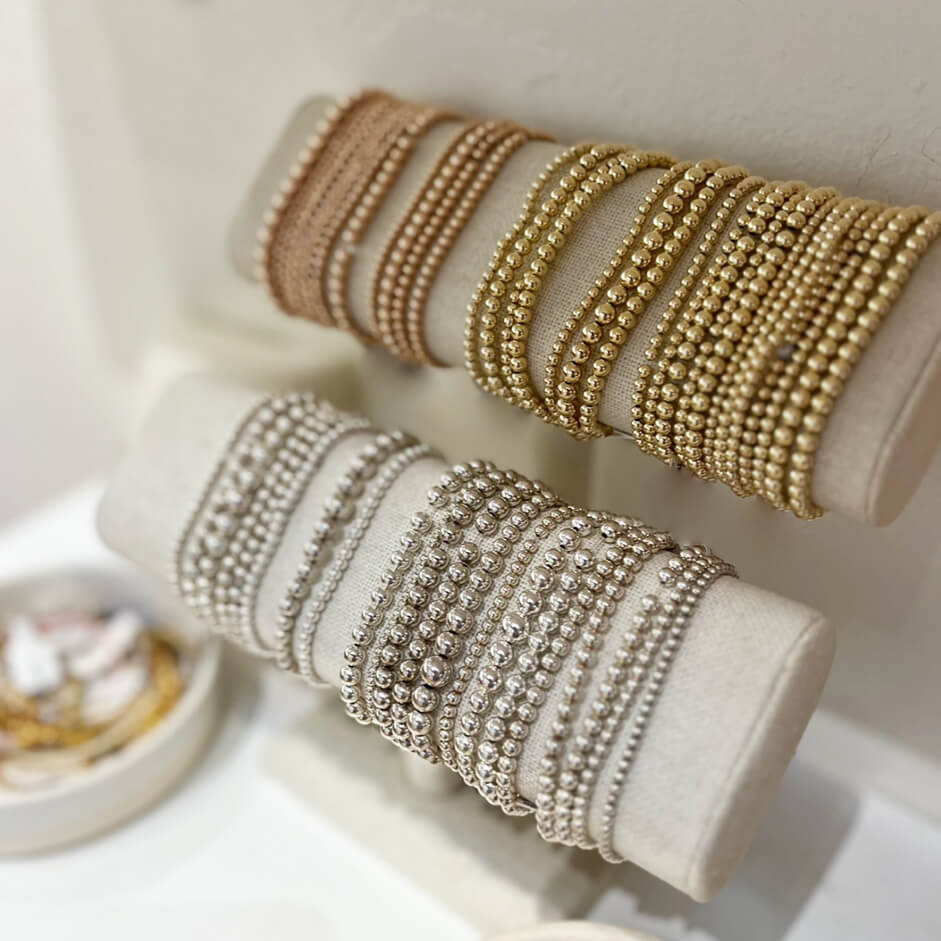 Gold Bead Bracelets in store at Moondance.