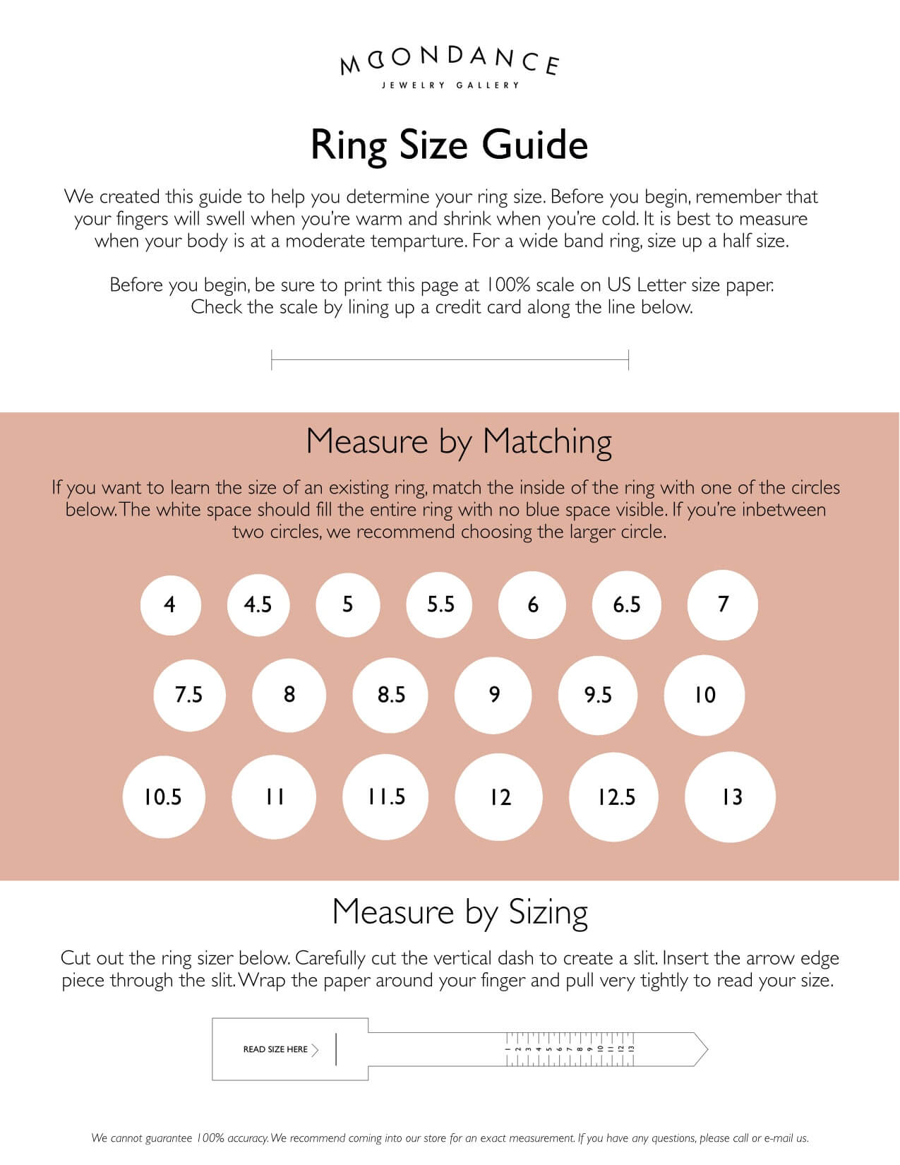 Ring Size Guide - Moondance Jewelry Gallery