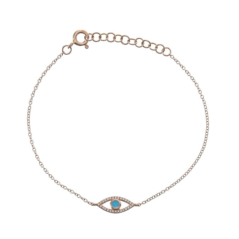 Turquoise Evil Eye Chain Bracelet in Yellow Gold