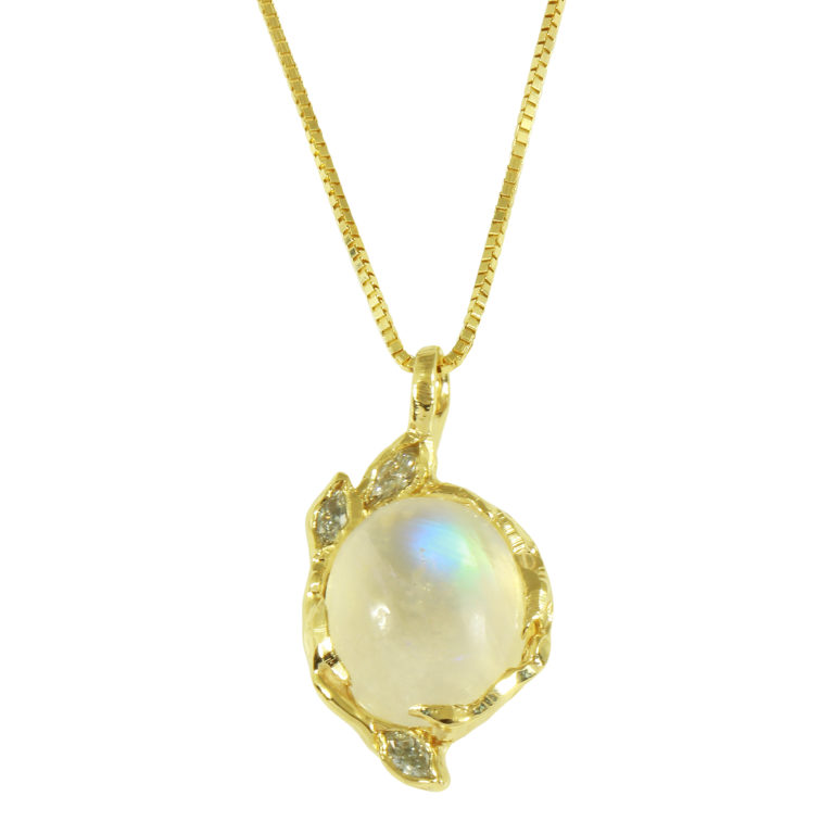Moonstone with Diamond Marquis Leaves