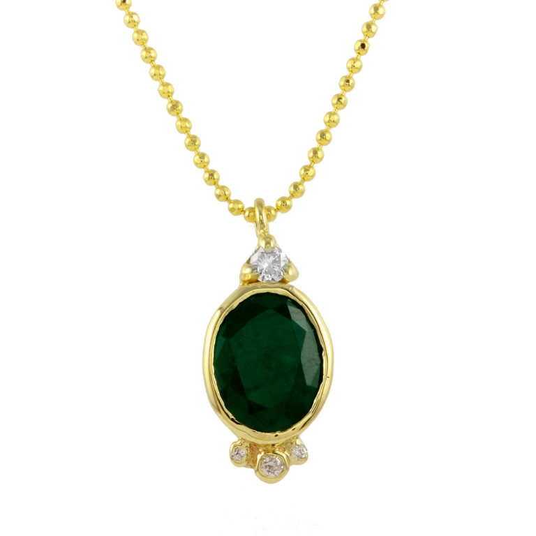 Oval Emerald Diamond Accents on a ball chain