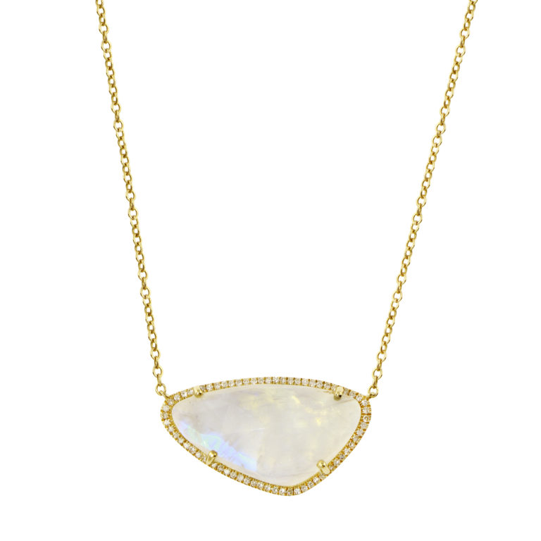 Moonstone Necklace with Pave Border