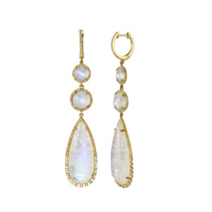 Moonstone Drop Earrings with Pave Border