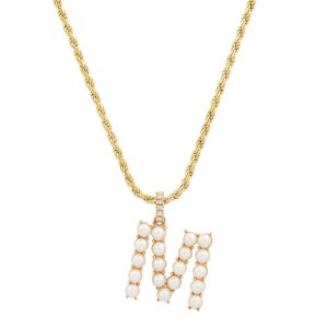 Gold Pearl & Diamond Initial Charm Necklace