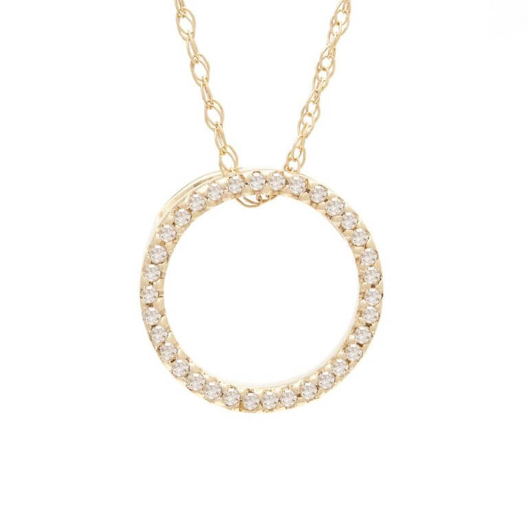 14k Yellow Gold Diamond Circle Necklace
