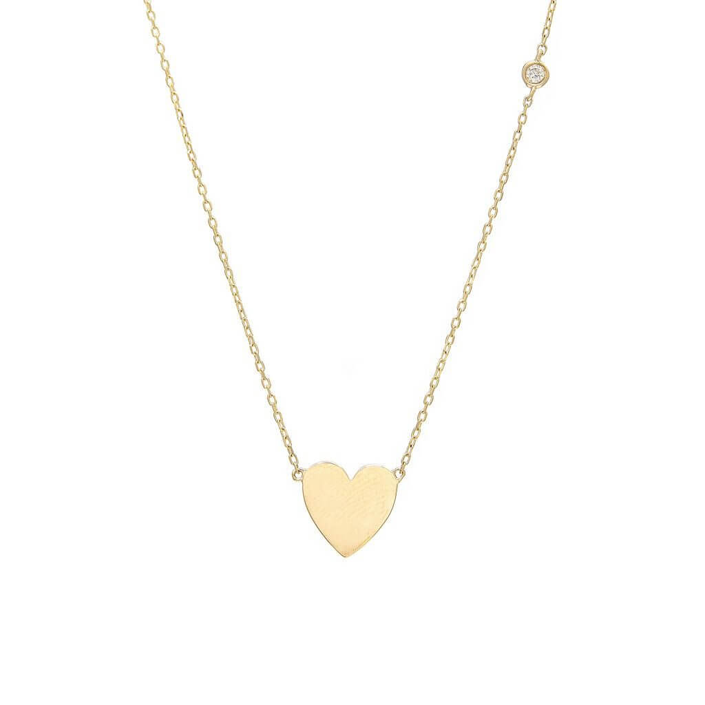 14k Yellow Gold Heart Necklace with single bezel set diamond