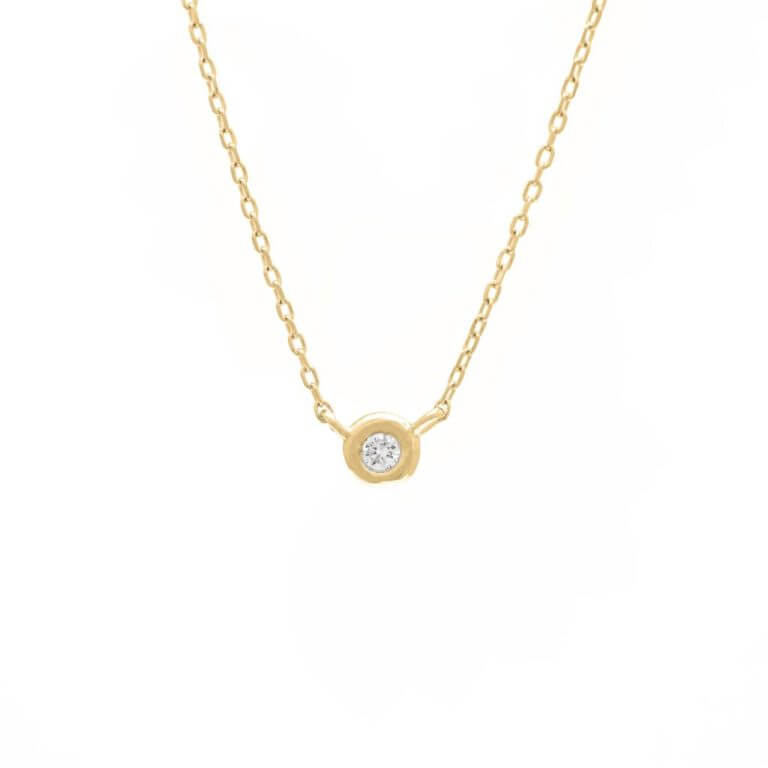 14k Yellow Gold Bezel Set Round Diamond Necklace