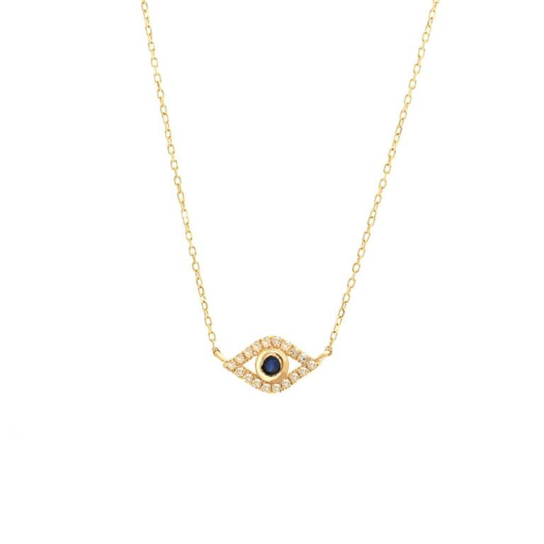 Yellow Gold Round Bezel Sapphire Eye Necklace