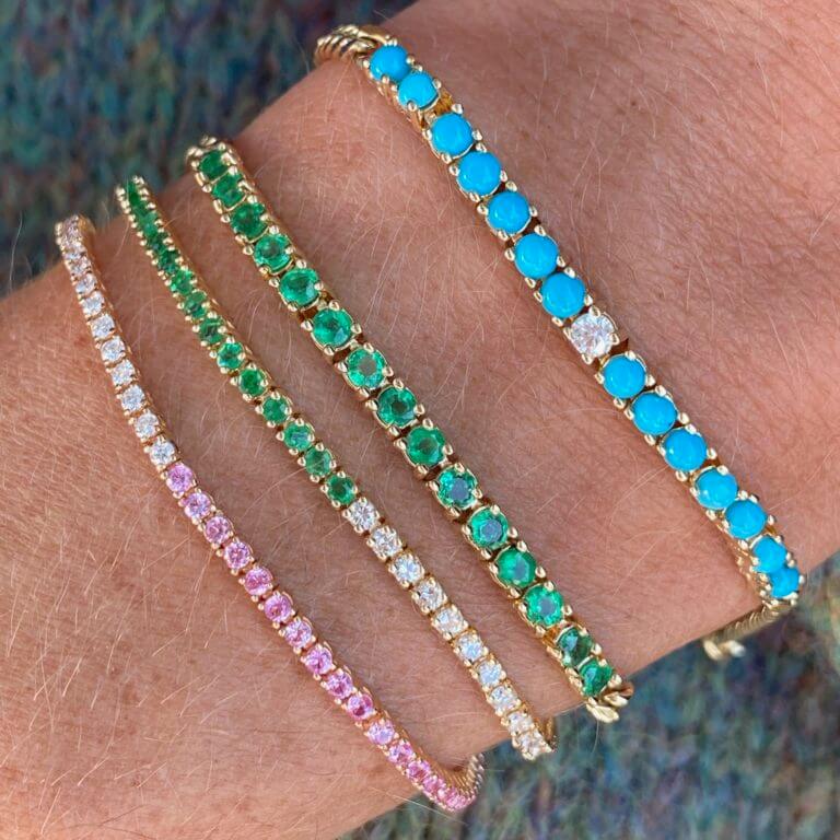 Turquoise, Emerald, Pink Sapphire and Diamond Bracelets