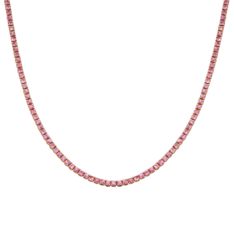 Pink Sapphire Tennis Necklace in Rose Gold