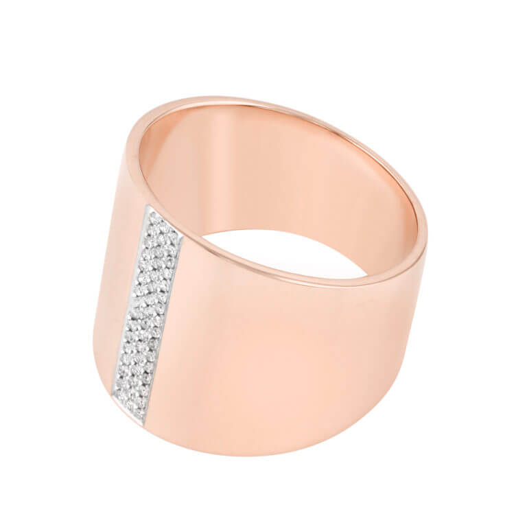 Side View of Diamond Line Cigar Band in Rose Gold