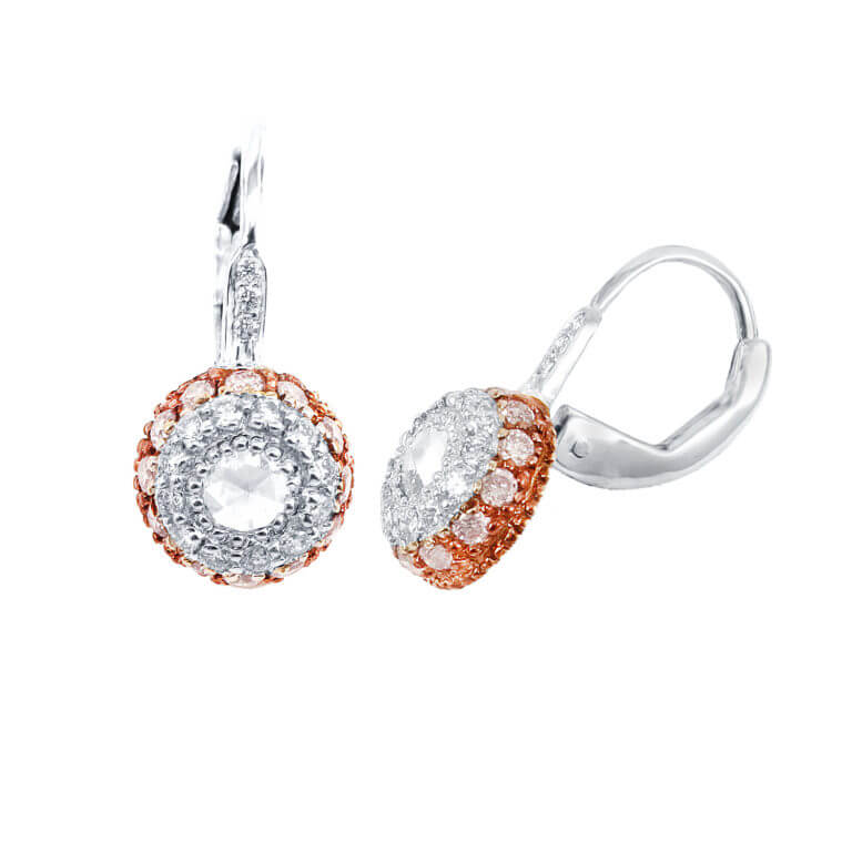 Vivaan Pink and White Diamond Button Earrings