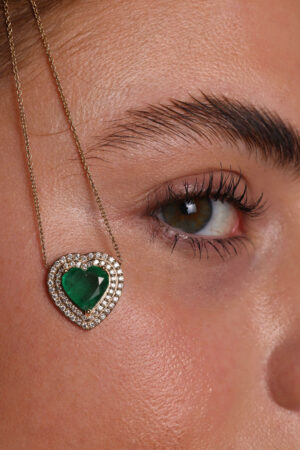 Double Halo Emerald Heart Necklace from Moondance Collection