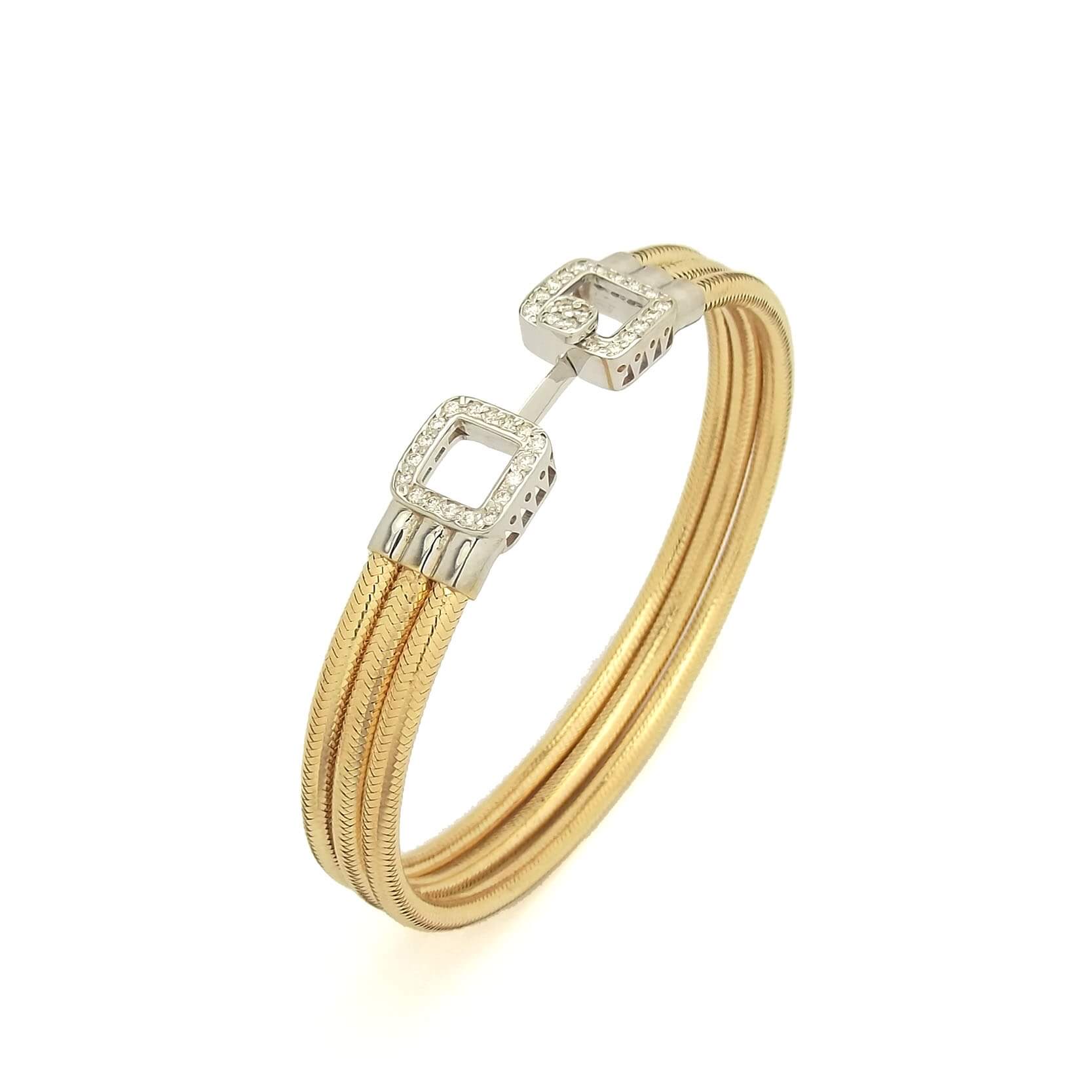 Triple Row Gold Snake Chain and Diamond Latch Bracelet - Moondance ...