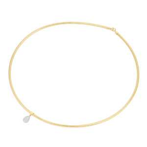 18k yellow gold snake chain necklace with pave diamond pear charm