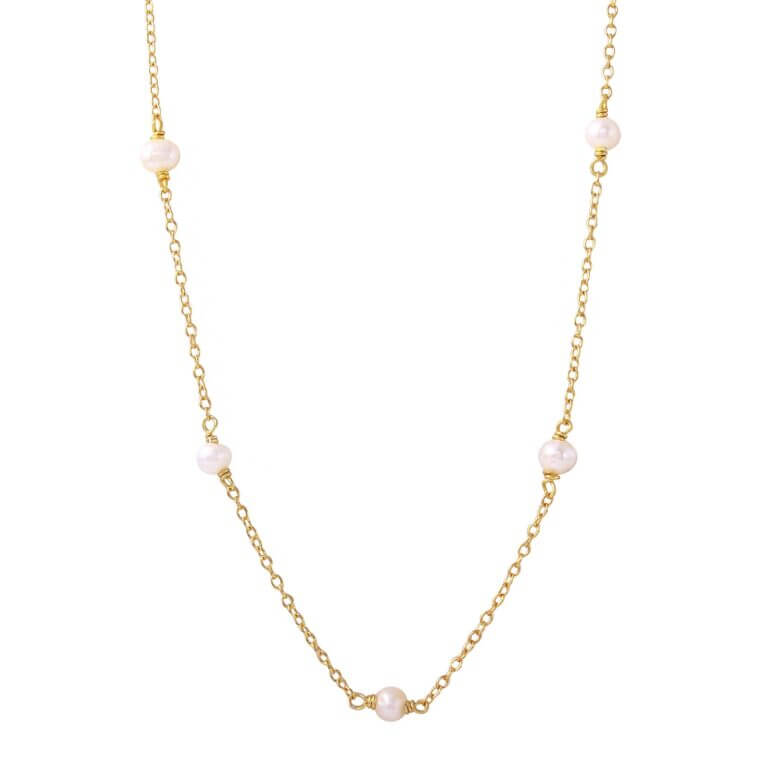 Mini Freshwater Pearl Station Necklace in Gold Vermeil