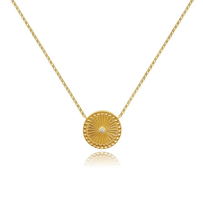 Dotted Edge Pleated Disc Necklace from the Moondance Collection