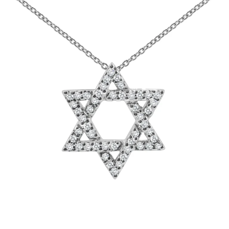 White Gold Sparkling Star of David Necklace