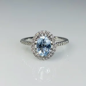 14k White Gold Santa Maria Aquamarine Diamond Ring