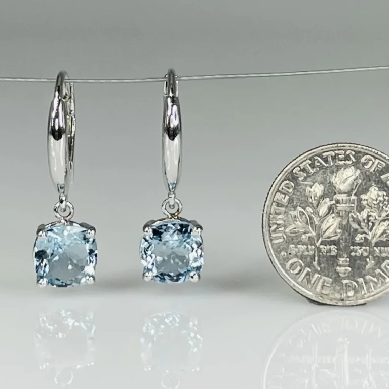 14k White Gold Aquamarine Drop Earrings from Kyle Chan with a Dime for Size