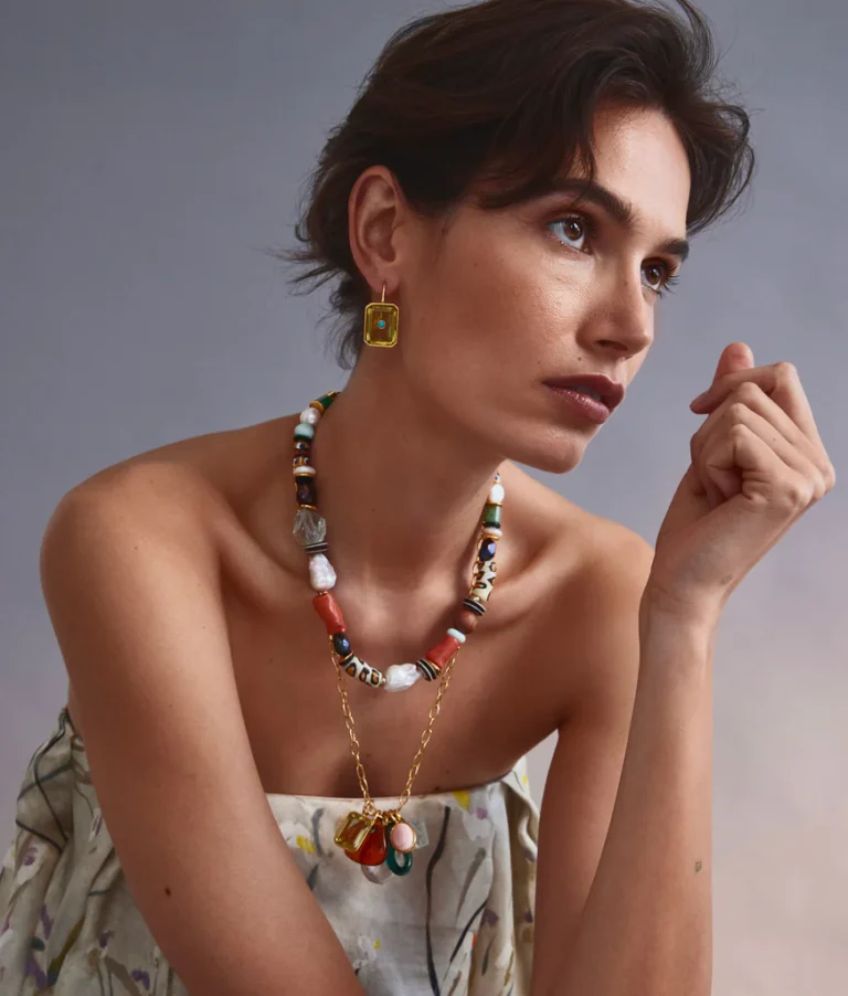 Lizzie Fortunato Tile Earrings in Pineapple on model