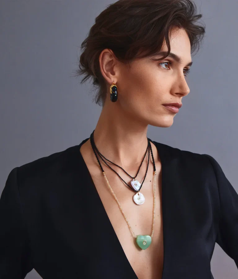 Lizzie Fortunato Gemini Necklace in Mint on a model