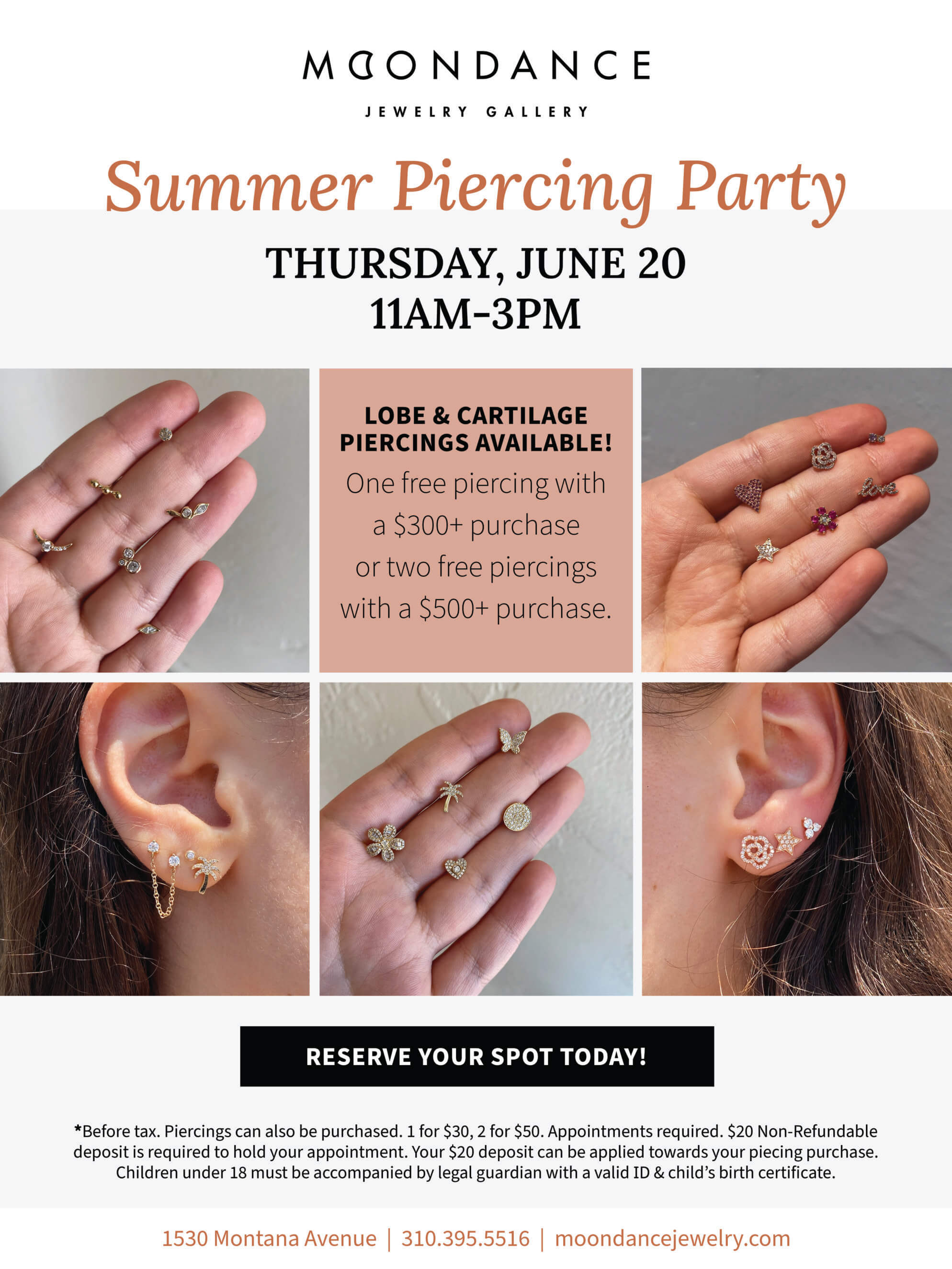 Summer Piercing Party Flyer for Moondance Jewelry Gallery
