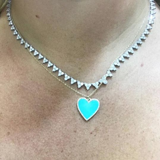 Turquoise & Pave Heart Necklace