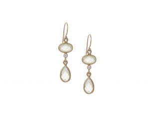 Prehnite 2-Drop & Diamond Earrings