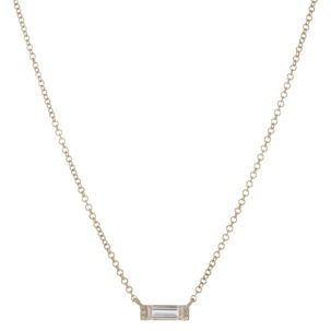 White Topaz Baguette Necklace in Yellow Gold from Moondance Jewelry Gallery