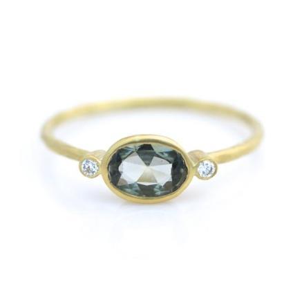 Oval Green Sapphire & Diamond Ring