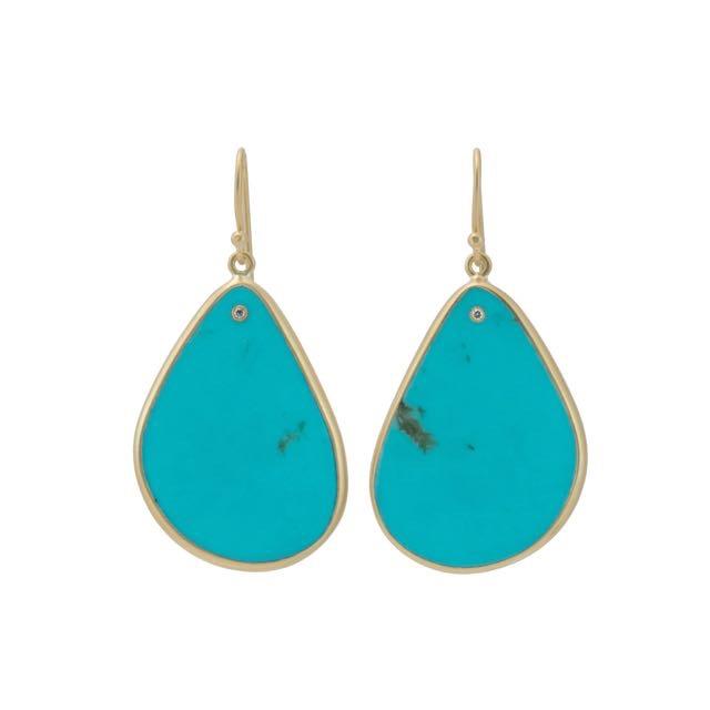 Turquoise Slice with Inset Diamond Earrings