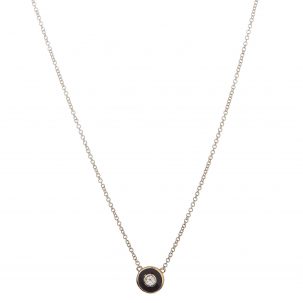 Black Enamel Diamond Disc Necklace