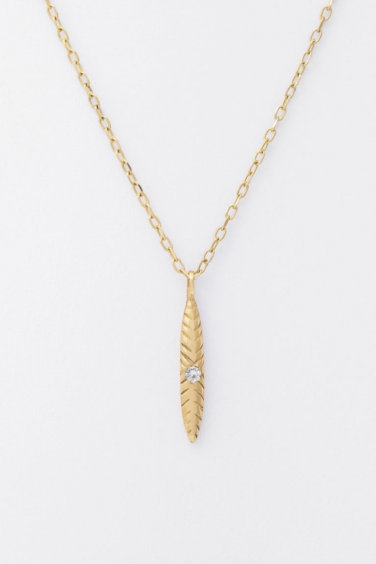 One Diamond Etched Ovate Necklace