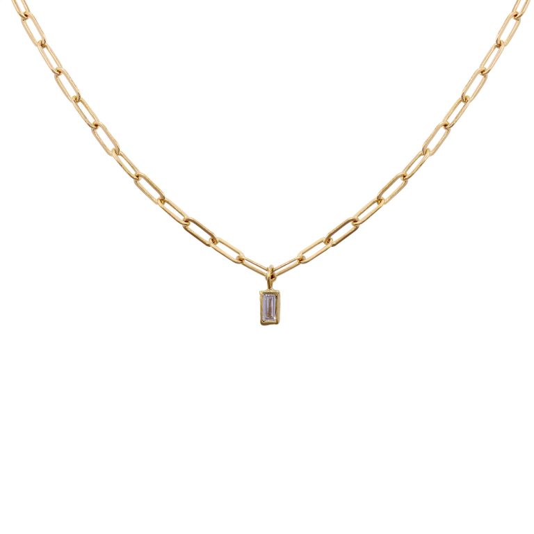 Diamond Baguette on Oval Link Chain Necklace