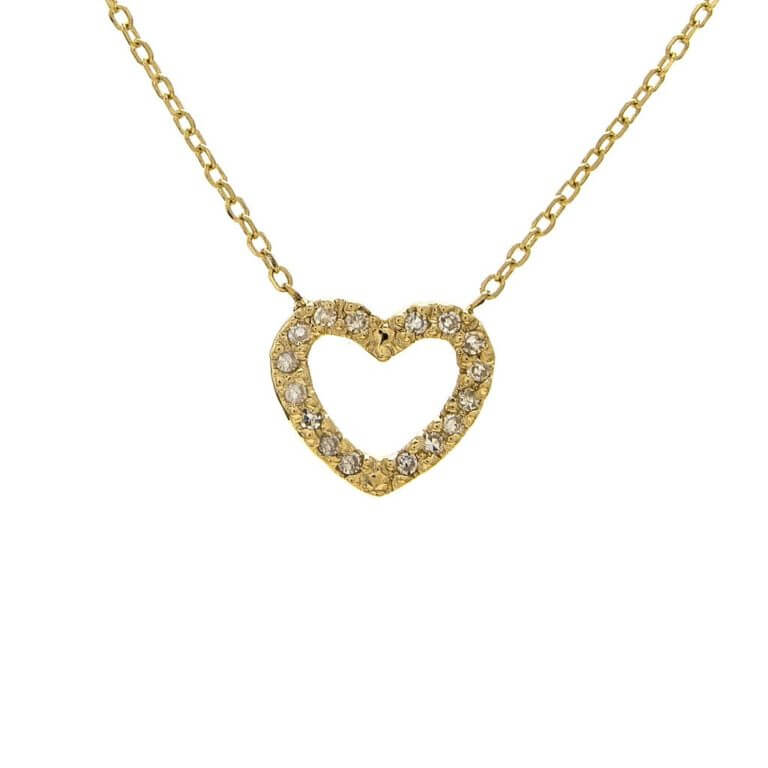 14k Yellow Gold Micro Diamond Heart Necklace